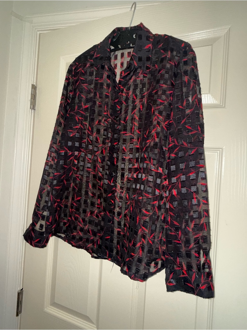 Notations Black & Red Patterned Button Down Top